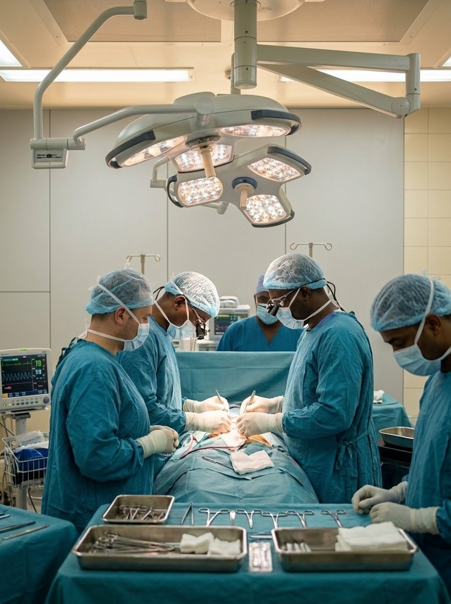 Surgical team operating in theatre